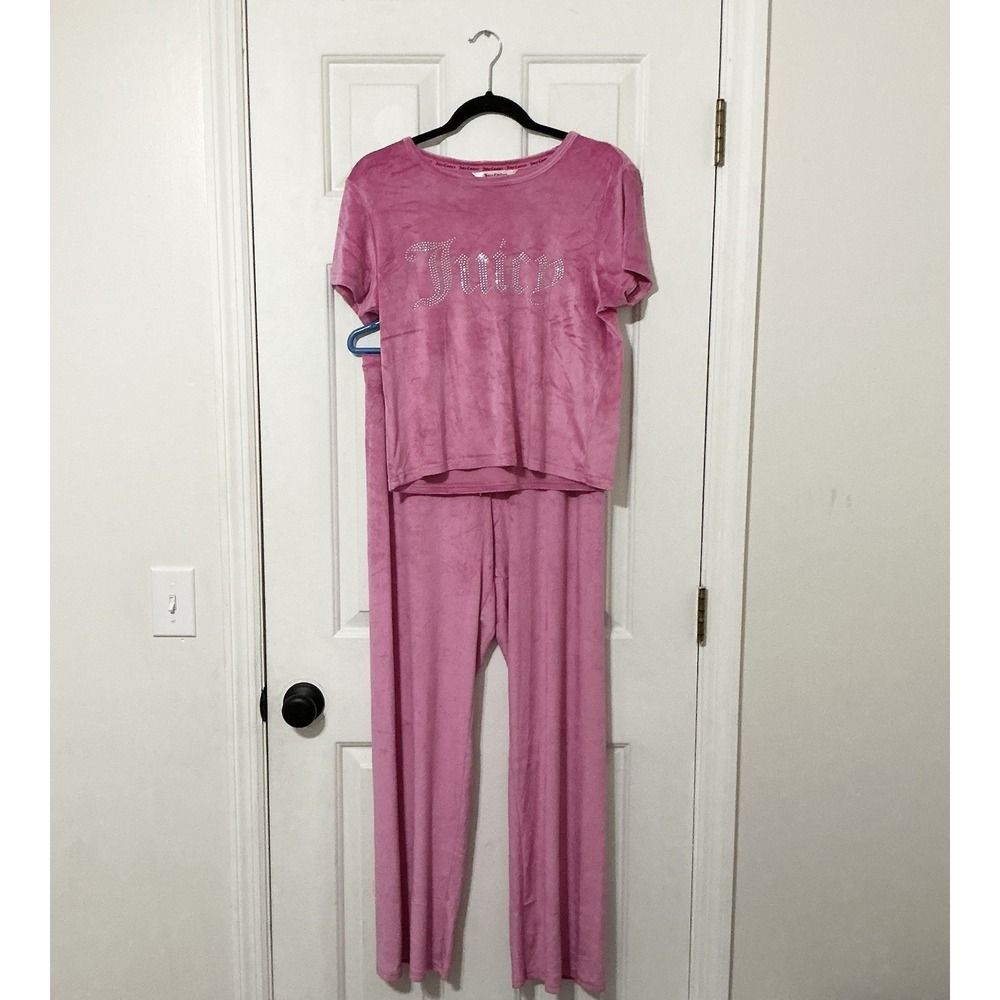 Juicy Couture Velour 2 Pcs PAJAMA Set Track Pants Size Large Pink Lemonade Y2K